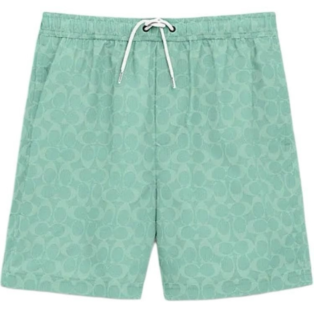 NWT COACH Signature Swim Trunks Men's Medium Faded Blue Aqua Logo Beach Shorts